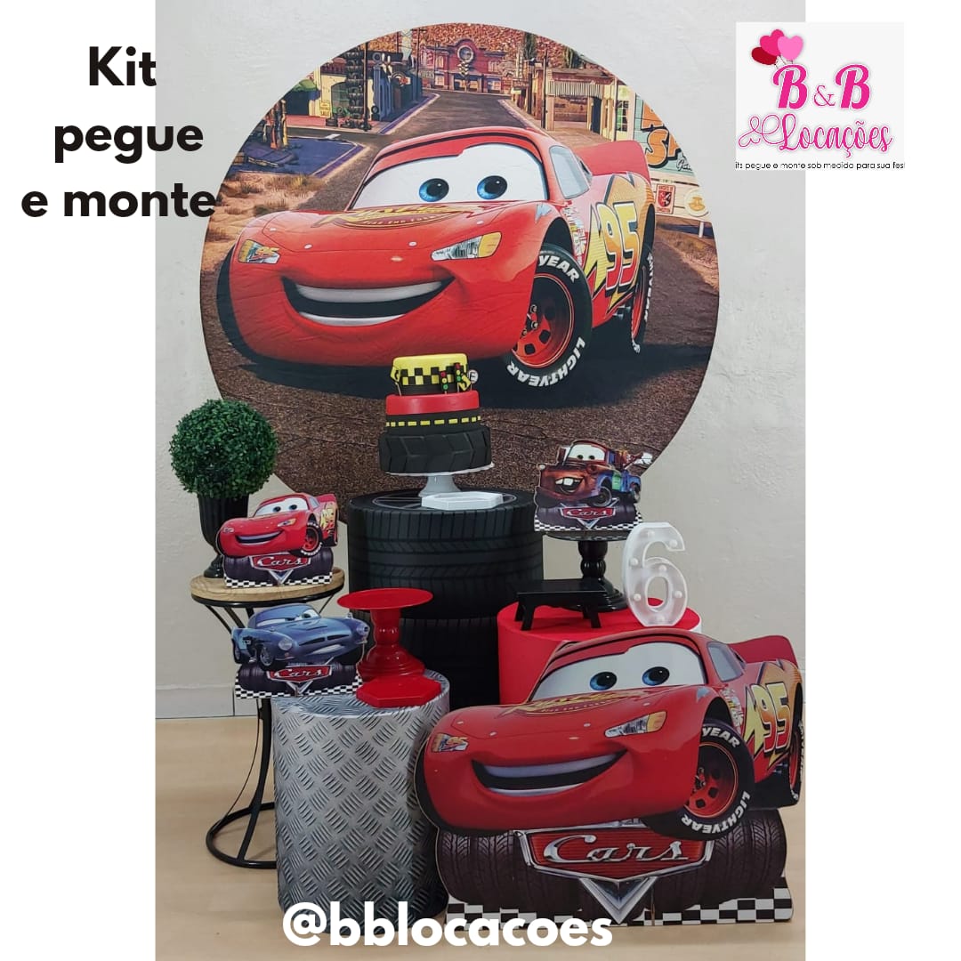 Kit festa em casa monta facil decoração aniversário Carros infantil + topo  de bolo