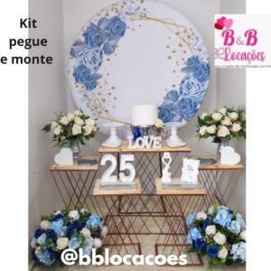 Kit Pegue e monte decoração aniversário adulto Guarulhos - mulher - Floral azul e branco