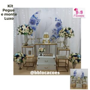 Kit Pegue e monte decoração aniversário adulto Guarulhos - mulher - Floral mármore com azul