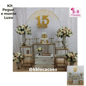 Kit Pegue e monte decoração aniversário adulto Guarulhos – 15 anos – Glitter branco e dourado