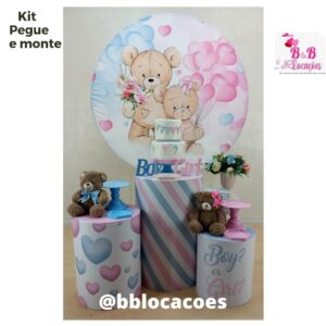 Kit Pegue e monte decoração aniversário infantil Guarulhos - Chá Revelação Ursos (Coração azul/rosa)