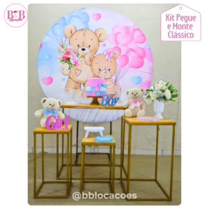 Ursos Azul e Rosa - Kit Clássico Mesas Retas