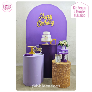 Happy Birthday Roxo e Dourado - Kit Clássico