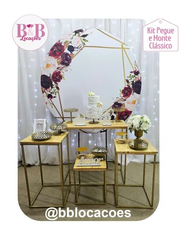 Kit Pegue e monte decoração casamento noivado Guarulhos – Floral geométrico rose e marsala
