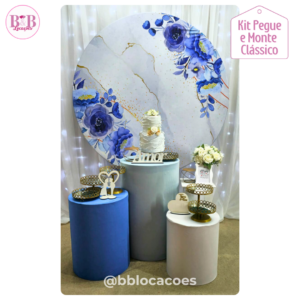 Kit Bronze 1 + cortina LED - Floral Mármore Azul