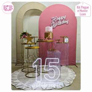 Happy Birthday Rosê e Bege 15 anos - Kit Luxo