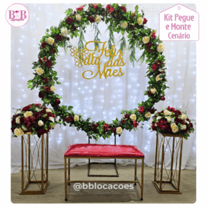 Arco Floral Vermelho - Dia das Mães - Kit Cenário