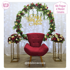 Arco Floral Vermelho - Dia das Mães - Kit Cenário