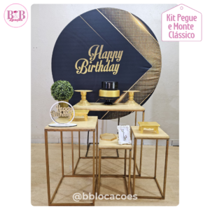 Happy Birthday Dourado e Preto - Kit Clássico