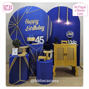 Happy Birthday Geométrico Azul - Kit Luxo