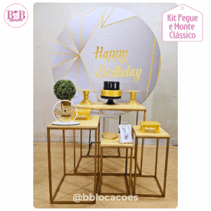 Happy Birthday Branco e Dourado - Kit Clássico