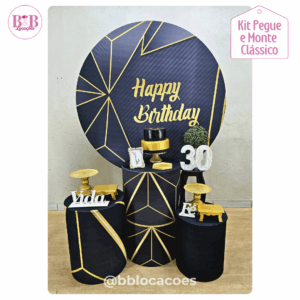 Happy Birthday Geométrico Dourado - Kit Clássico