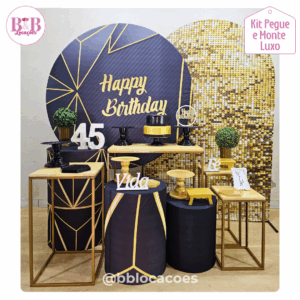 Happy Birthday Geométrico Dourado - Kit Luxo 2