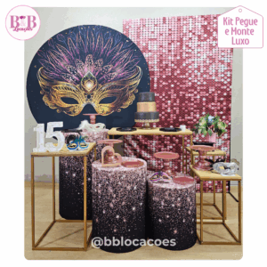 Carnaval Máscara Preta e Dourada - Kit Luxo 2