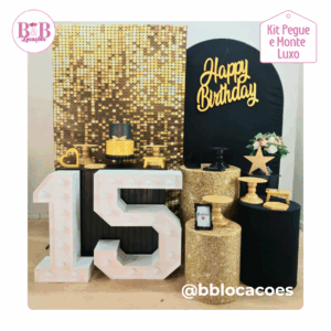 Shimmer Dourado e Preto 15 anos - Kit Luxo